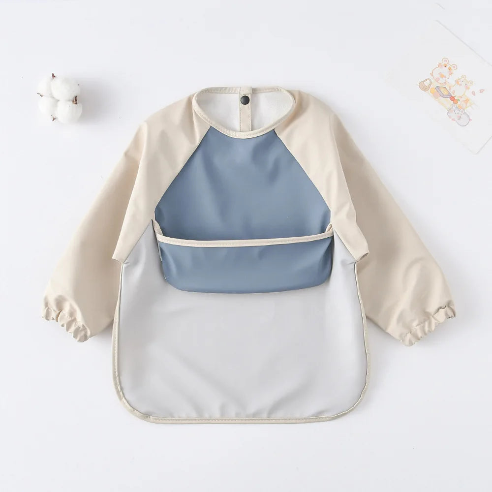 Kids Baby Long Sleeved PU Bibs Children Toddler Art Crafts Waterproof Mealtime Protection Washable Easy Clean Smock Boys Girls
