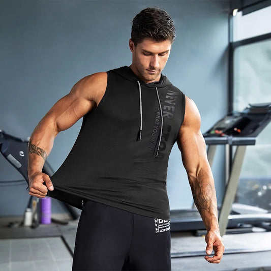 Summer Men's Hooded Sleeveless T Shirt Casual Sports Bodybuilding Bottom Shirt Thin Fitness Sports Hoodie Men's Trendy Tops