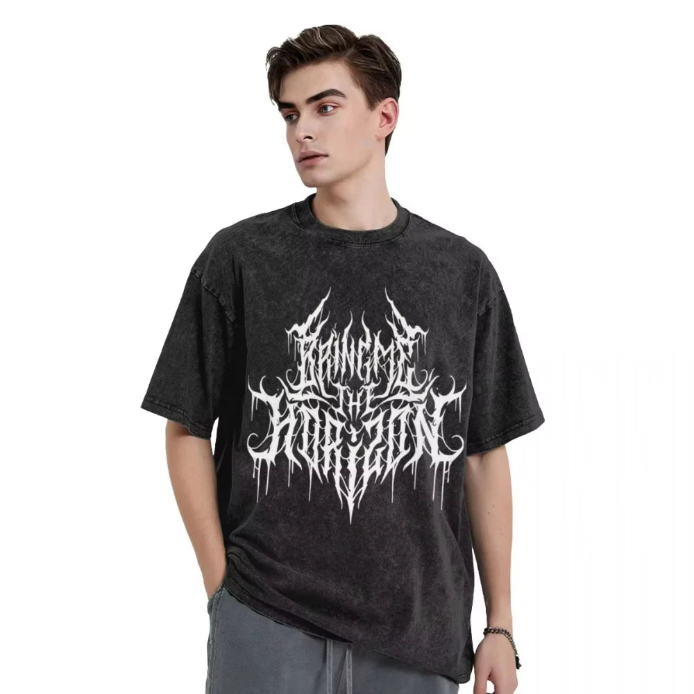 Washed T Shirt Men Clothing BMTH Bring Me The Horizons Brutal Funny Logo T-Shirt Summer Vintage T Shirts Cotton Trending Graphic