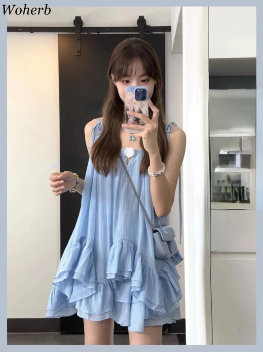 Women Clothes Summer Y2k Tops Sleeveless Solid Vest Irregular Ruffles Loose Camis Fashion Sweet Vintage Tanks 2025 Ropa Mujer