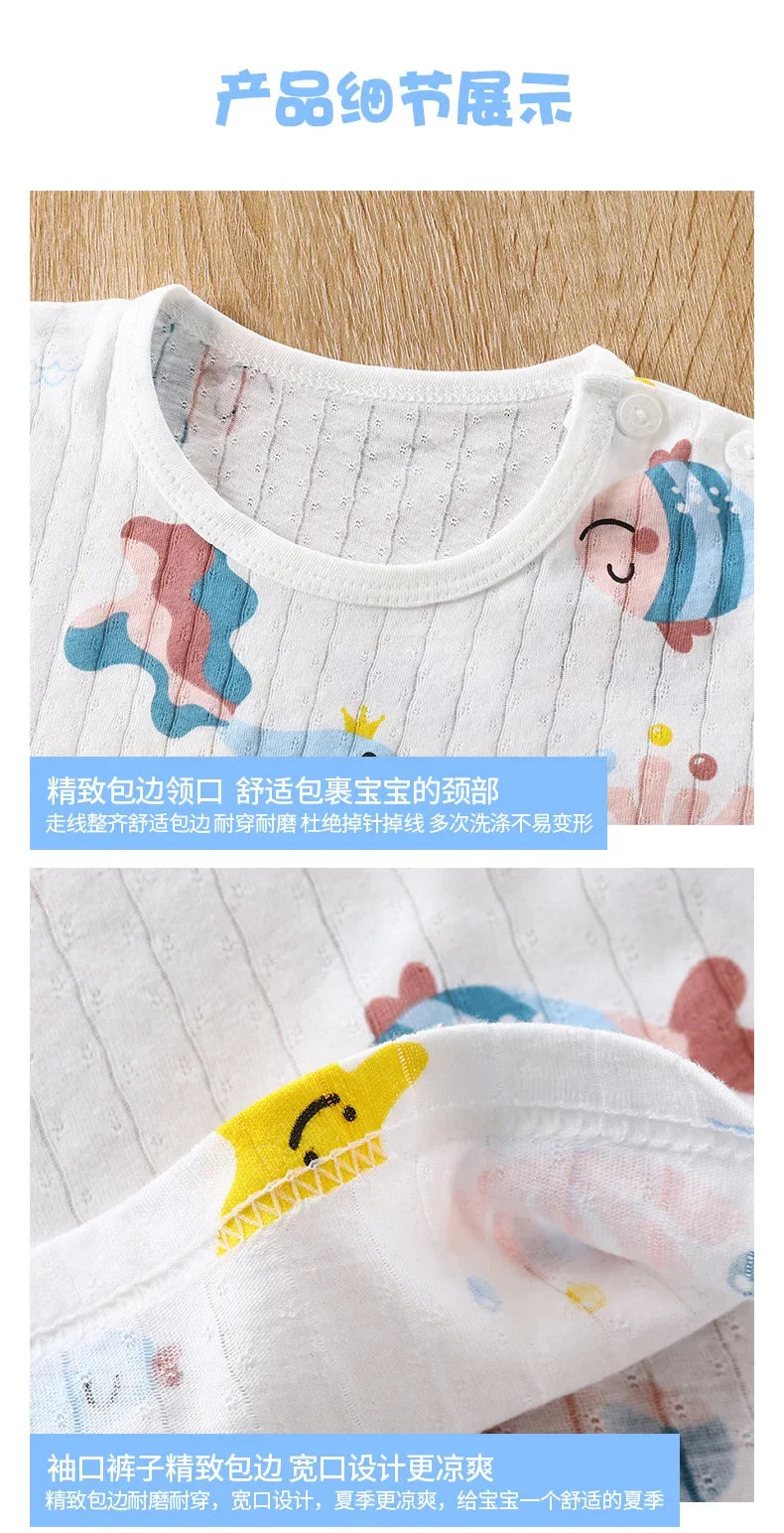 2025 New Summer Children Pajama Set Lightweight Long Sleeved Homewear for Boys Girls Soft Thin Fabric Comfortable Sleepwear