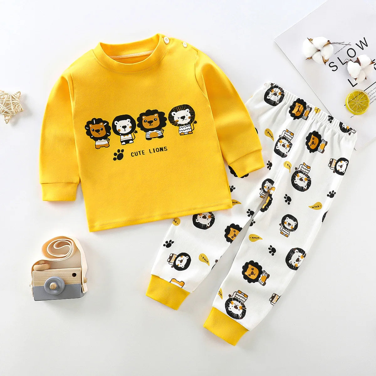 Baby Boys Clothes Sets cotton Bear Boys Girls Long Sleeve Top +Pants 2pcs Kids Clothes pajamas Suit