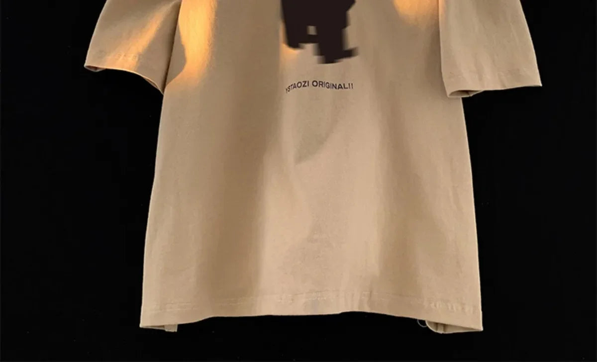 Short Sleeved T-shirt for Men and Women American Retro Pixel Style Pure Cotton Bottomed Shirt Loose Half Sleeves Summe