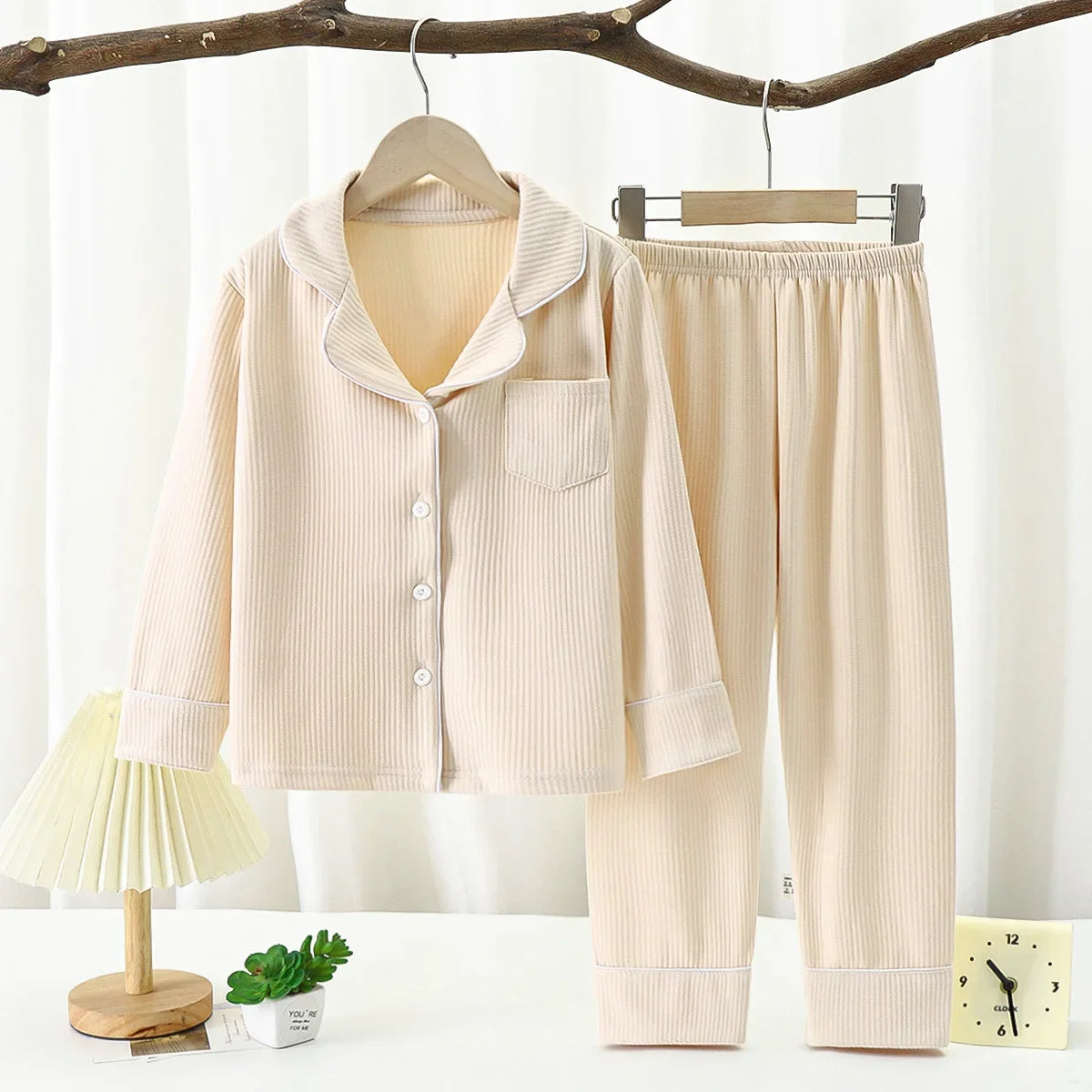 2024 Autumn Winter Children Pajama Sets Solid Color Sleepwear for Kids 1-16years Teen Pijamas Boys Girls Loungewear Baby Clothes
