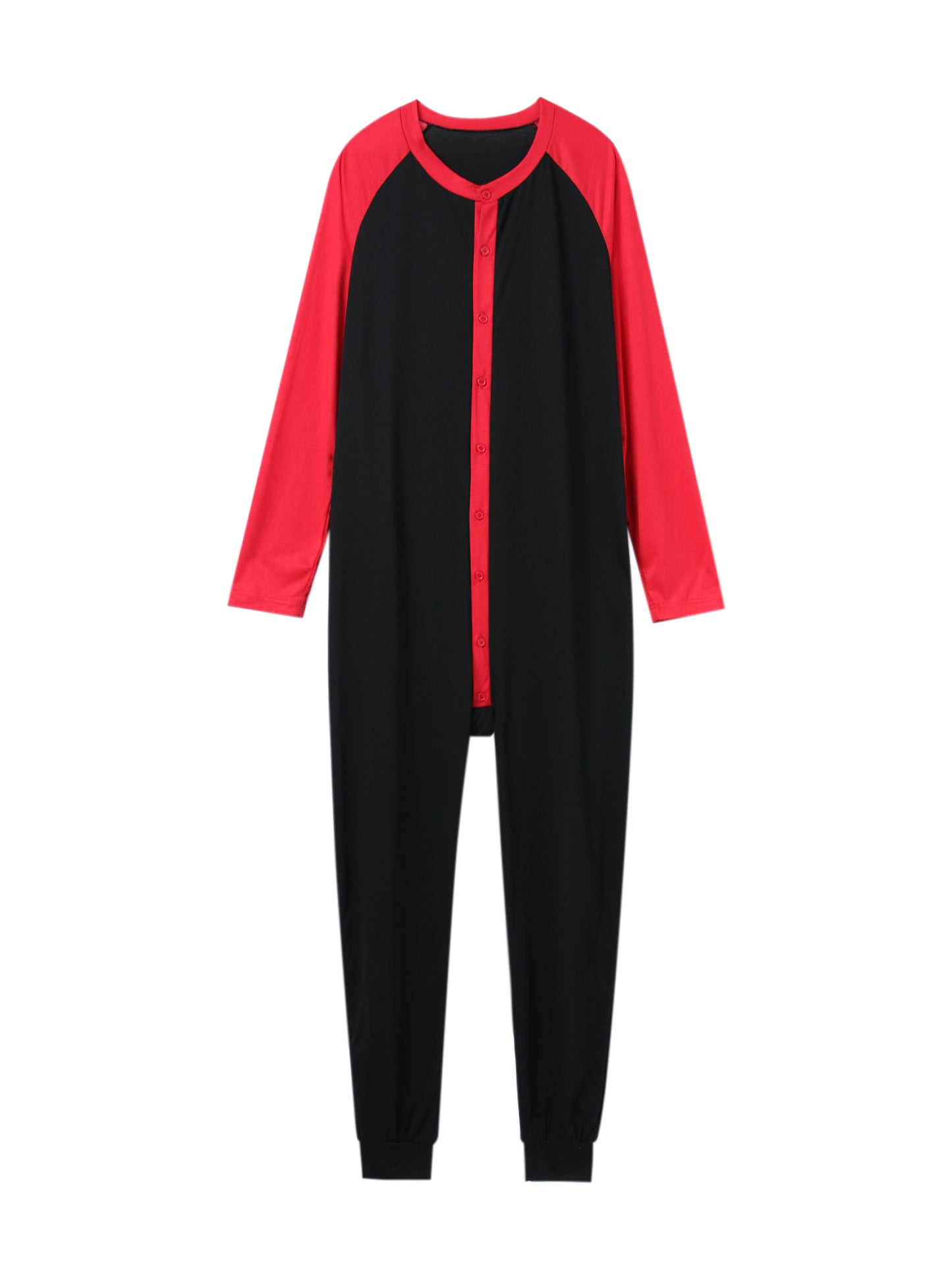 Men s Button Down  s Pajama Long Sleeve Round Neck Color Block Jumpsuit Nightwear For Adults