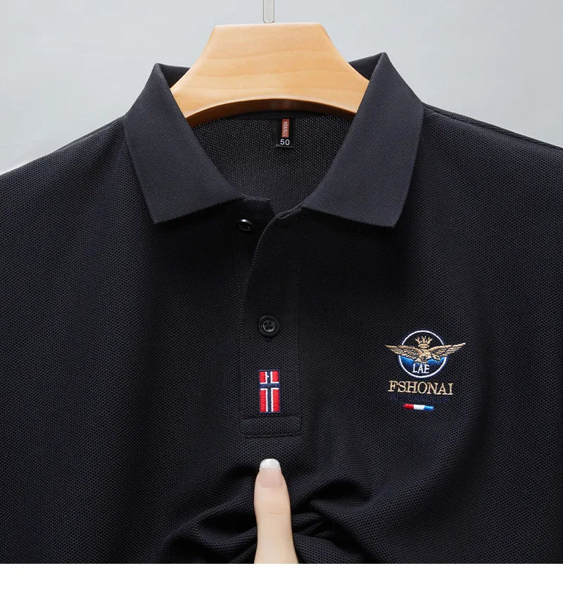 Short Sleeved Polo Shirt for Men in Summer 2025, New Business Casual Wrinkle Resistant Half Sleeved Lapel T-shirt, Loose and Iro