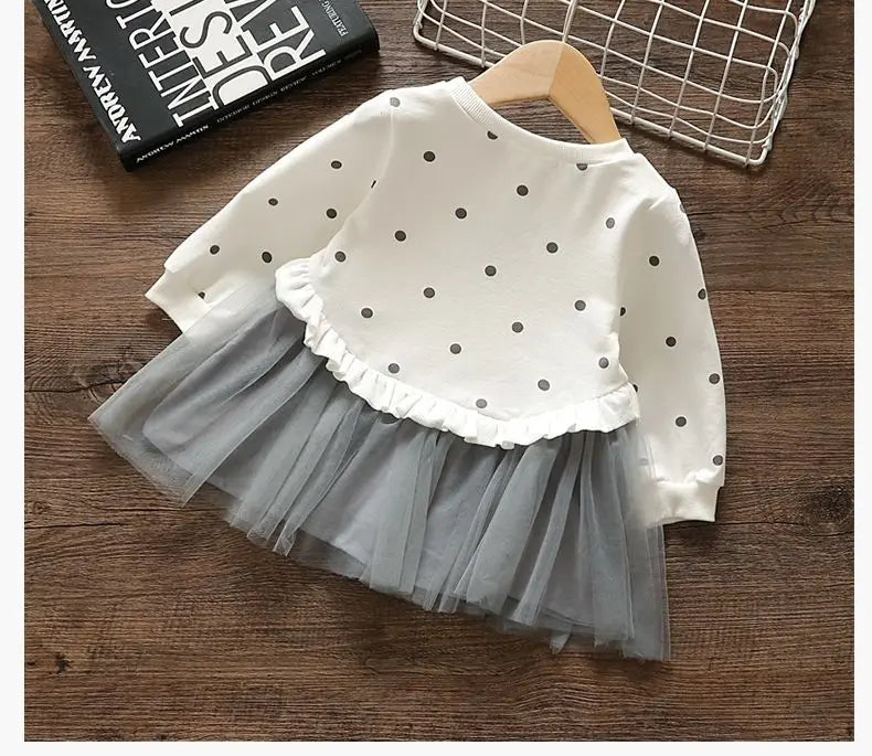 Girls' Dress Spring Autumn Baby Long Sleeved Hoodie Dresses Sweet Children's Princess Clothing Fashion Gauze Girls Clothes Ropa