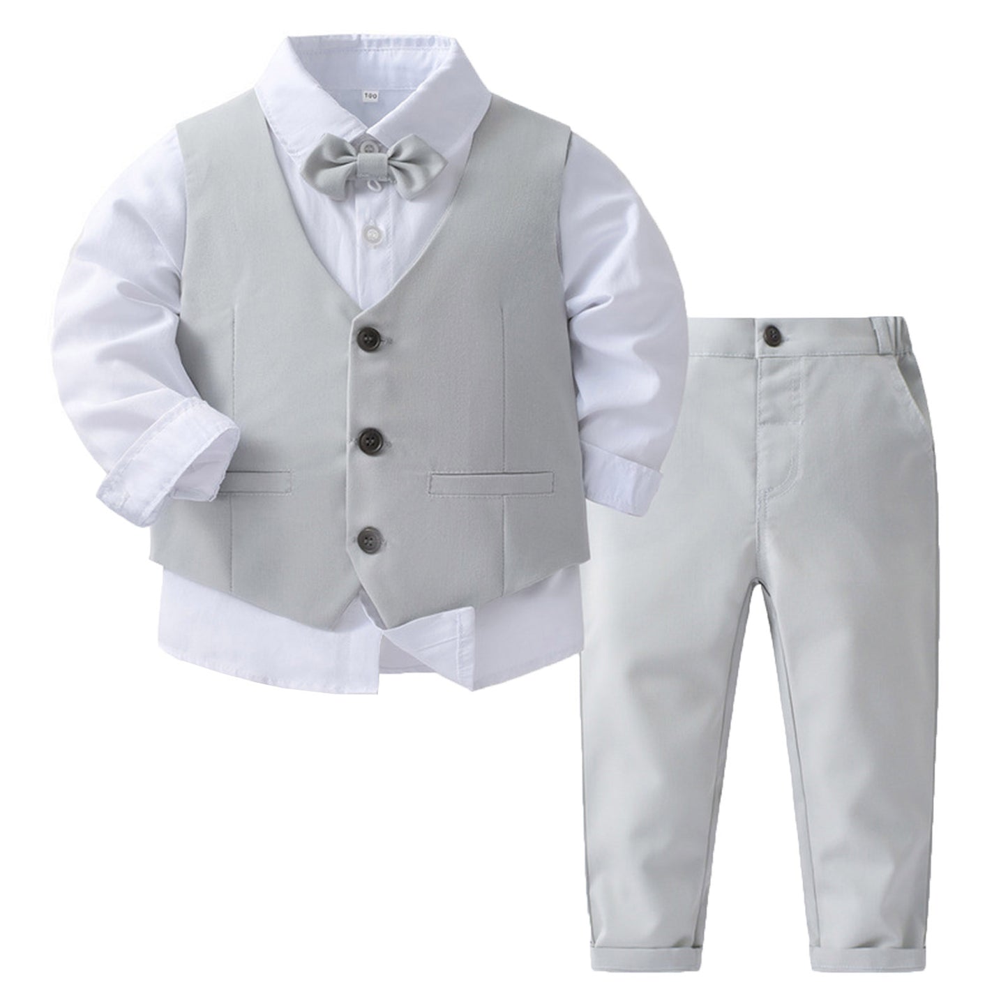 Boys Suits Gentleman Tuxedo Bow Tie Shirt Suit Vest Pants 4 Pcs Chic Toddler Baby Clothes Gentleman Outfit for Baptism Birthday