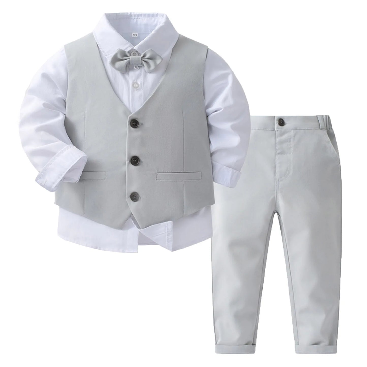 Boys Suits Gentleman Tuxedo Bow Tie Shirt Suit Vest Pants 4 Pcs Chic Toddler Baby Clothes Gentleman Outfit for Baptism Birthday