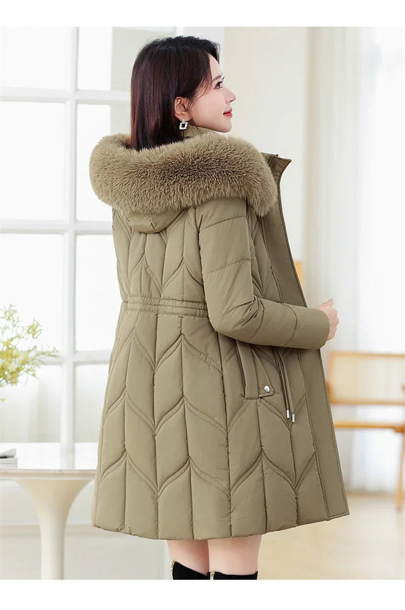 Women Down Cotton Jacket 2025 Mid Long Warm Ladies Outerwear Slim High-End Loose Women Winter Parka Coat Female Cotton Clothes