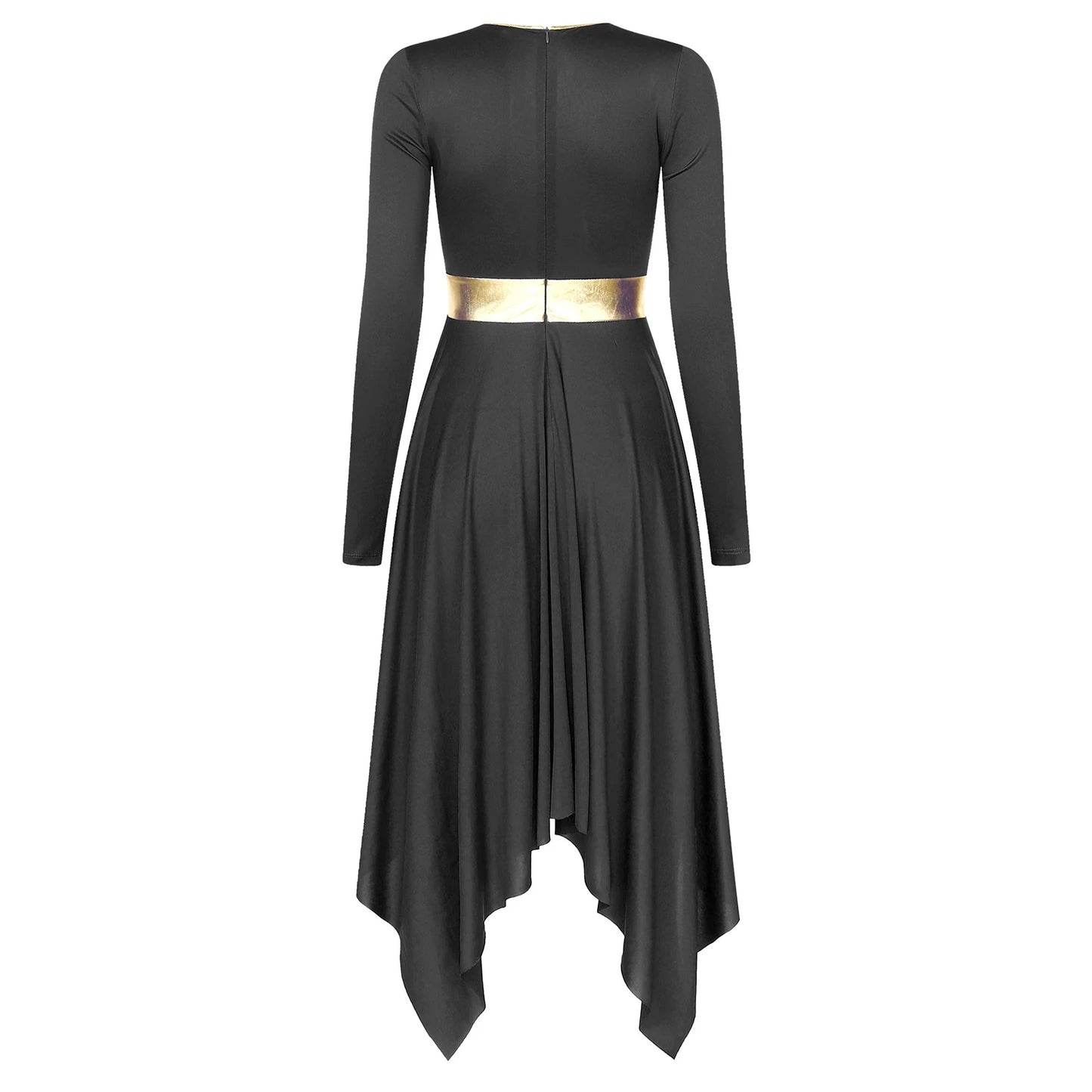 Women Church Choir Worship Liturgical Dress Modern Lyrical Dance Waltz Stage Performance Costume Long Sleeve Metallic Shiny Gown