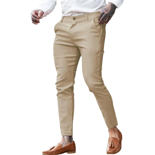 Men Spring Pants Stylish Men's Slim Fit Ninth Pants with Pockets Zipper Closure Comfortable Streetwear Trousers for Ankle Length