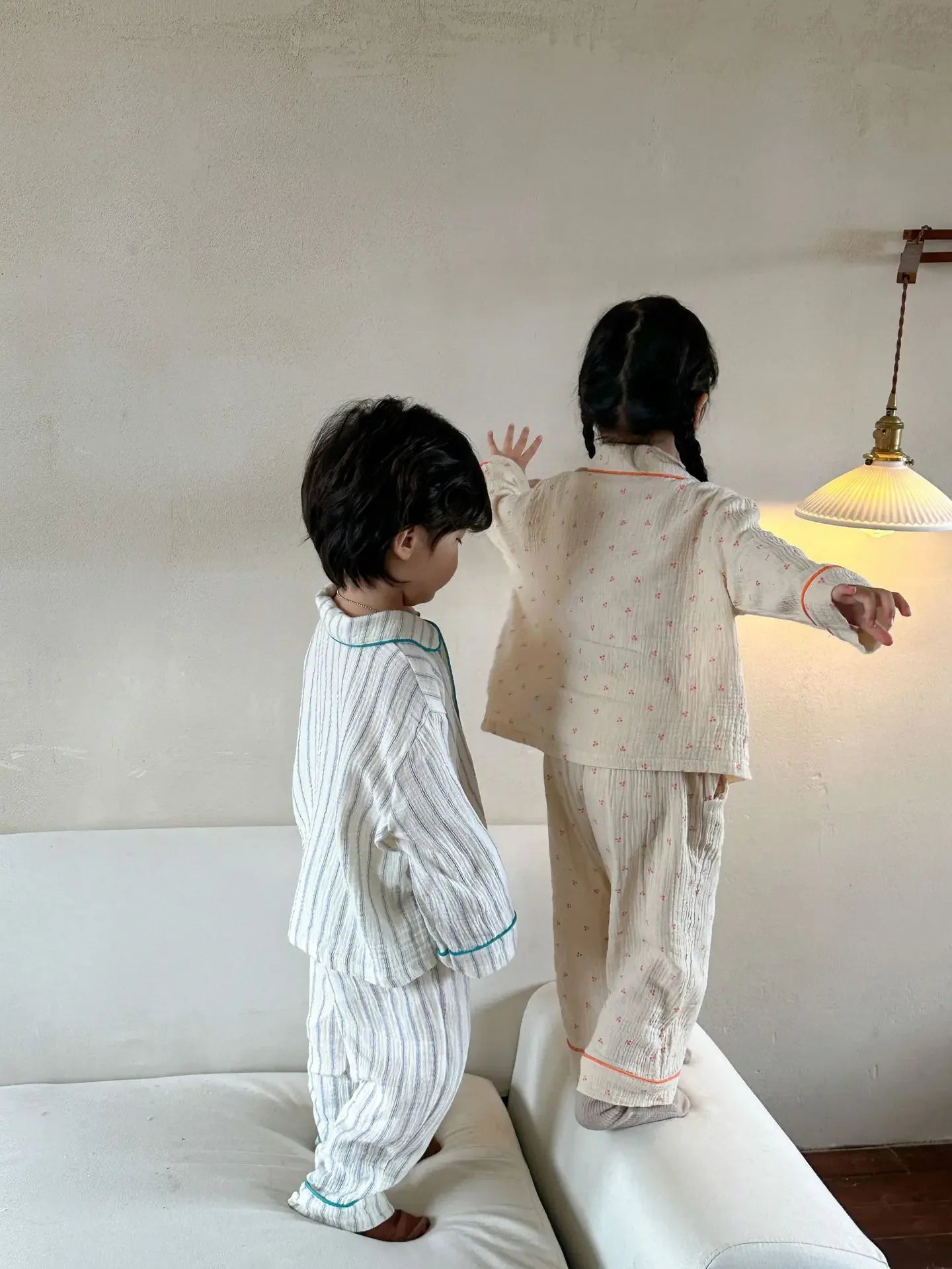 Pajama Sets New Spring Autumn Season Pure Cotton Gauze Baby Long Sleeved Girl Boys Childrens Clothing Sleepwear