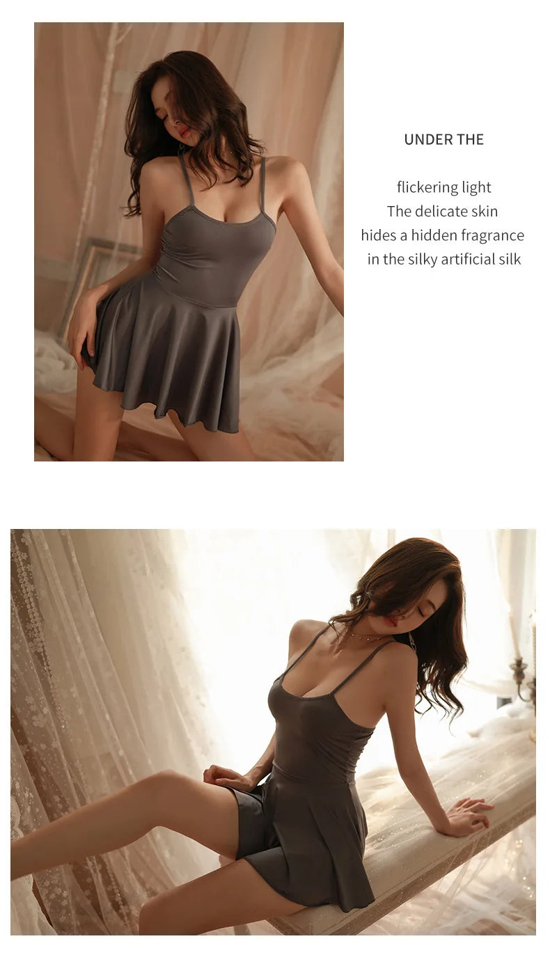 Pajama Sling Pure Desire Sexy See-through Erotic Nightgown Lace Transparent Vest Adjustable Backless Temptation Uniform Set