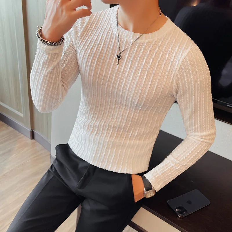 Men's T-Shirt Autumn Winter New Long Sleeve T Shirts For Men Clothing 2025 Round Collar Slim Fit Casual Tee Shirt Homme 4XL-M