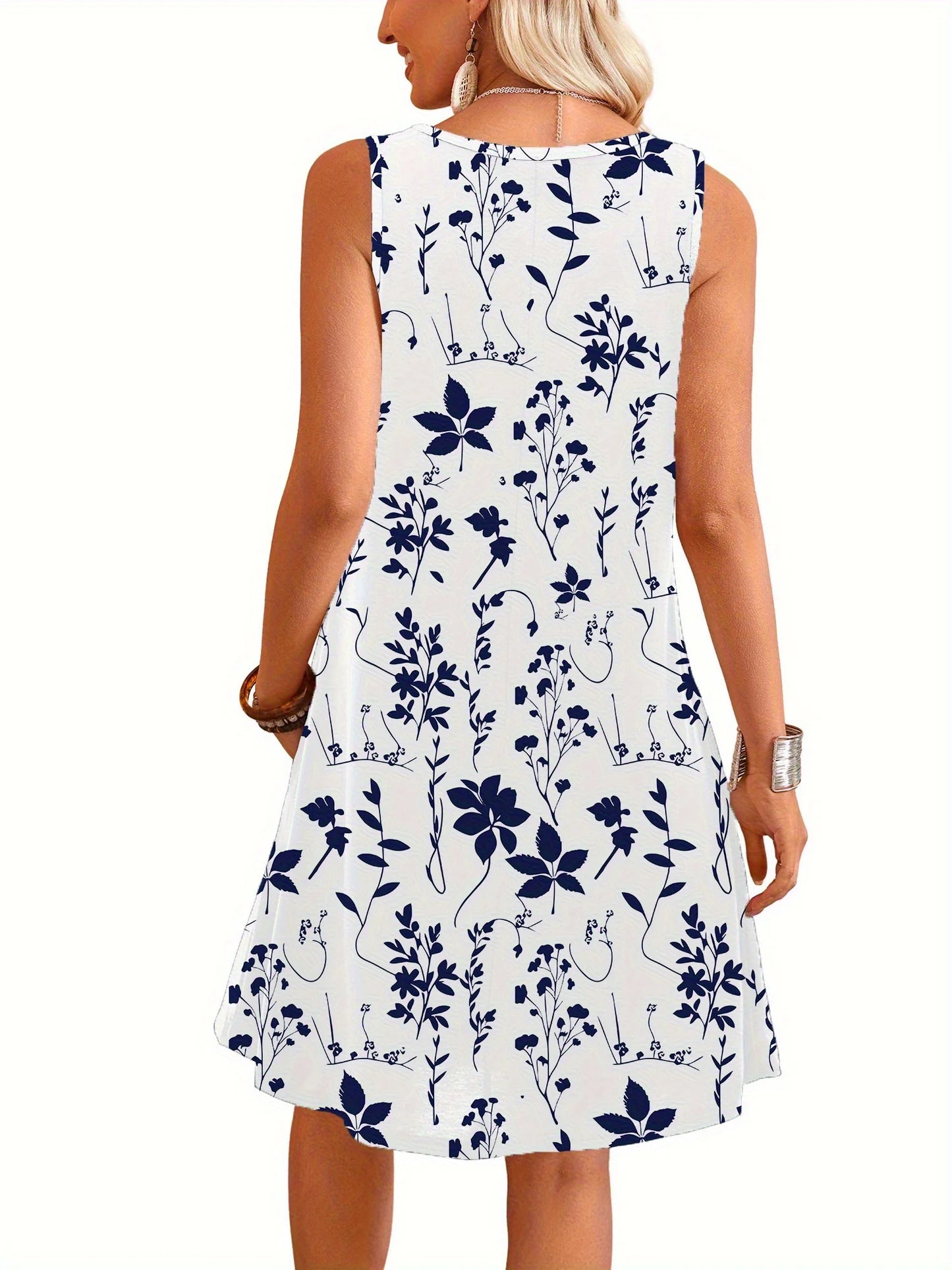 Women's Floral  Dress Navy Blue Floral Print White Dresses Woman Summer Oversized Female Clothing Y2k Clothes Woman Costume Tops