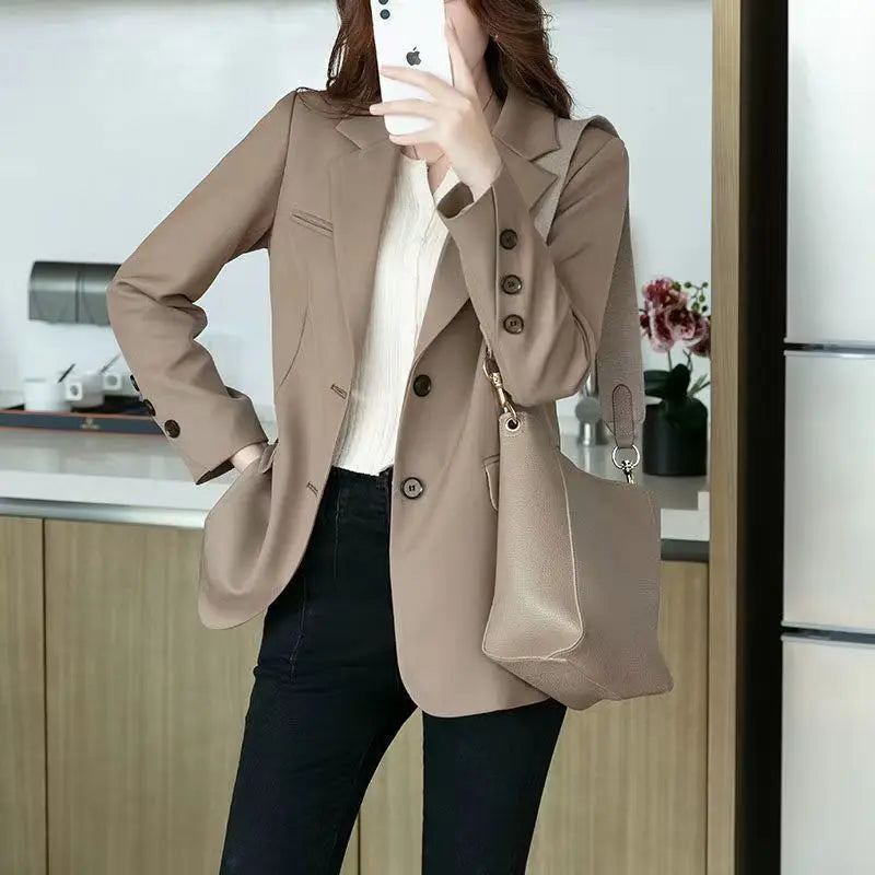 Tailored Coat Women Single Breasted Jackets Blazer Solid Long Sleeve Turn Down Collar Elegant Coats Office Lady Simple