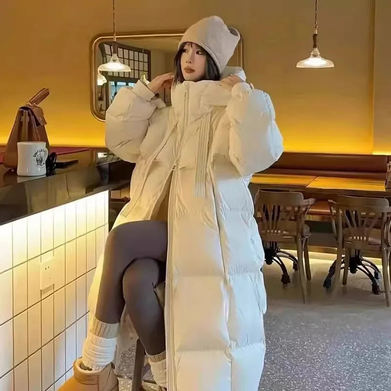 Black Winter Coat 2025 New Women's Thick Cotton Parka Jacket Korean Oversized Loose Hooded Coats Female Casual Long Overcoat