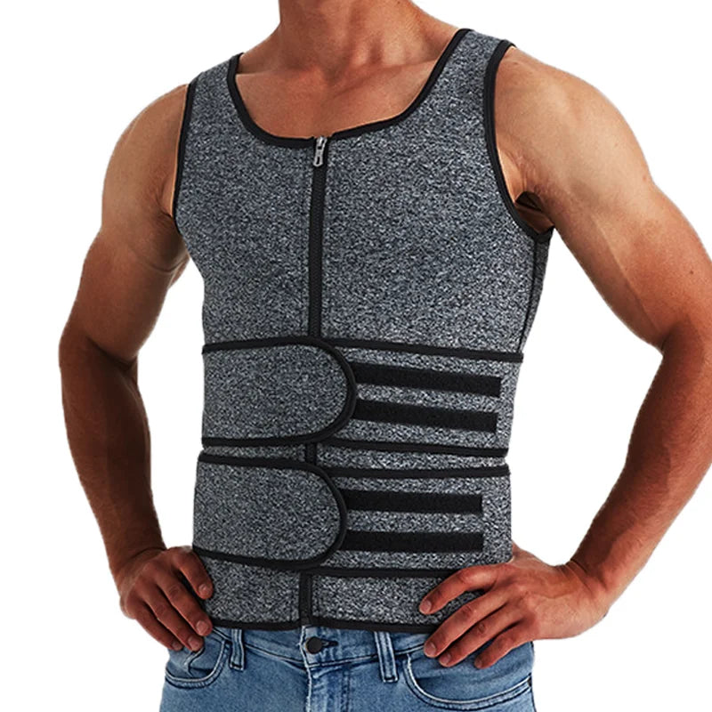 Men's Body Shaper Waist Trainer Sauna Vest Double Belt Sweat Shirt Corset Top Abdomen Slimming Shapewear Fat Burn Fitness Suits