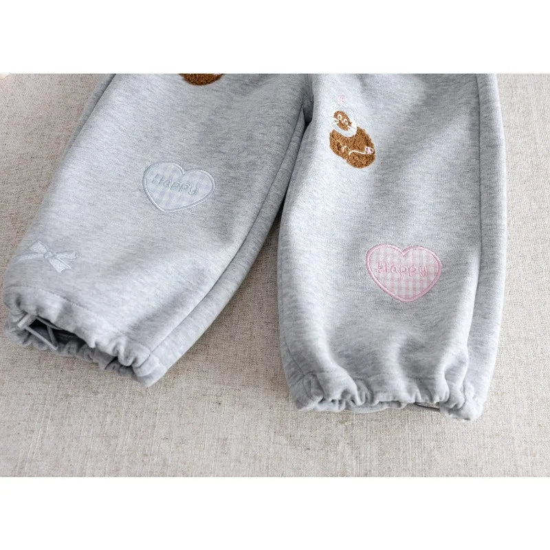 Girls Pants 2025 Spring Autumn Cartoon Trousers for Kids Embroidered Children Casual Loose Toddler Sporty Pants Baby Clothing