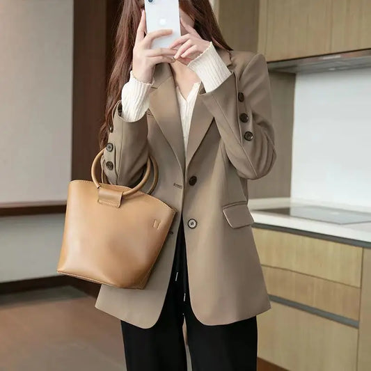 Tailored Coat Women Single Breasted Jackets Blazer Solid Long Sleeve Turn Down Collar Elegant Coats Office Lady Simple