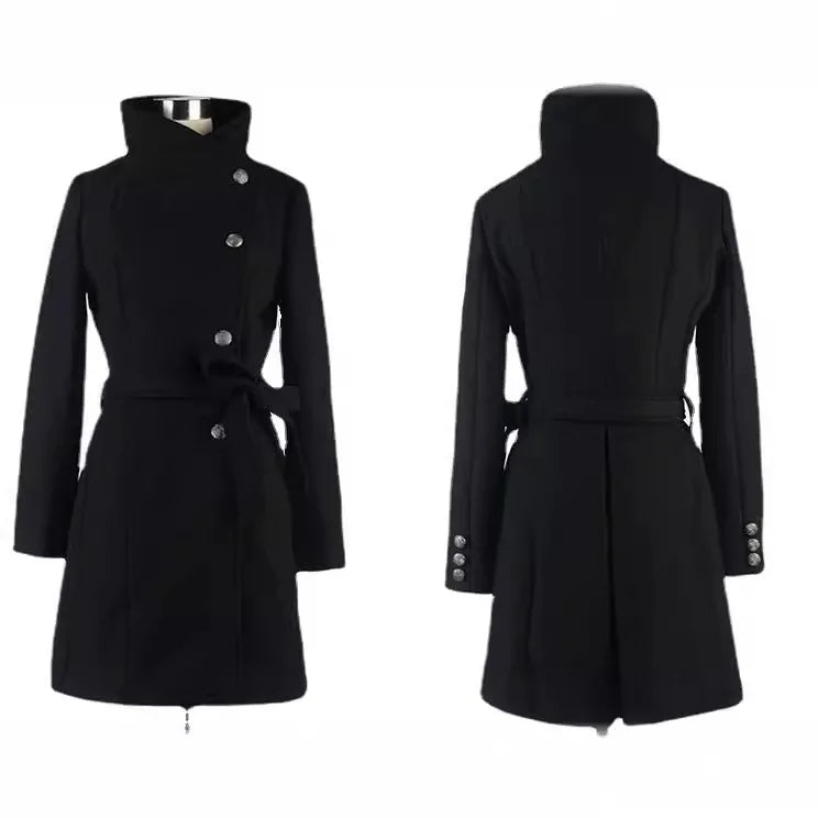 Coat Woolen Coat Women's Mid-length Single-breasted Belted Woolen Coat Women's Korean Style Winter Clothes Women