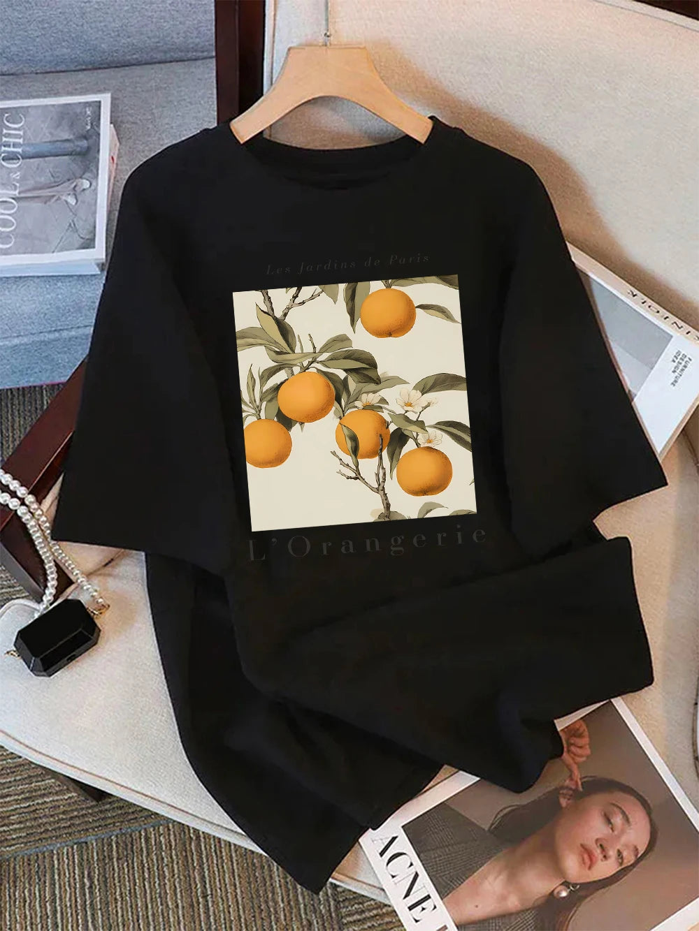 Summer T-Shirts Women Cotton Fresh Oranges Fruits Printing Tops Loose O-Neck Soft Comfortable Short Sleeve Street Woman Clothes