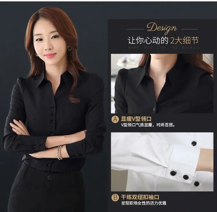 Women Blouse White Shirt Women's Long Sleeve Formal Wear Autumn Chiffon V-neck Shirt Blusas Ropa De Mujer