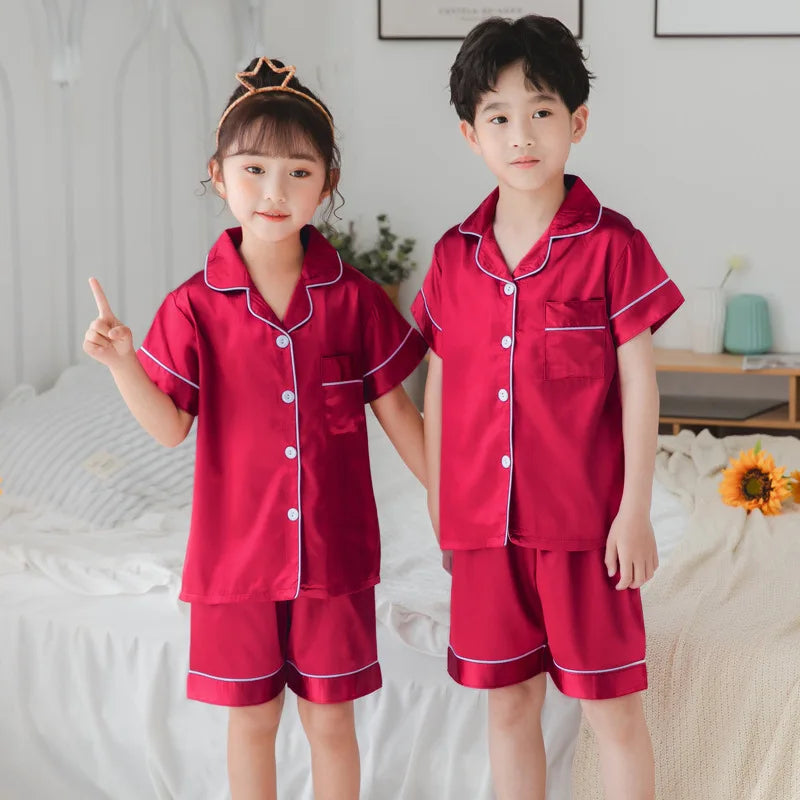 Pink Pajama Sets Short Sleeve T-Shirt Tops With Shorts Toddler Baby Sleeping Clothes Pijamas Sleepwear Boys Girls Kids Pyjamas