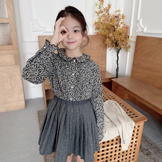 kids girls clothes baby tops cotton shirts fashion clothes girls French retro printed long sleeved shirt