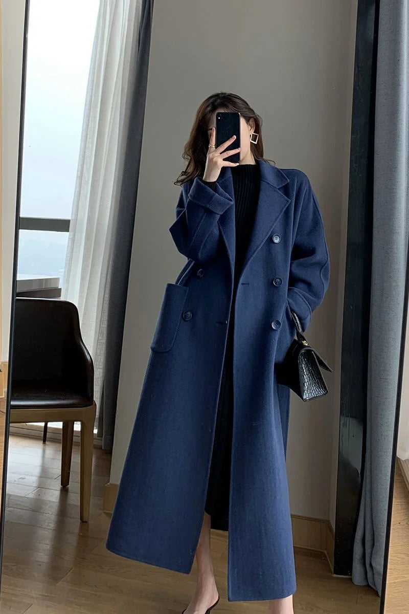 Women‘s Coat Winter Korean Fashion Long Coated Thickened Woolen Winter Coat for Women Black Coat Harajuku