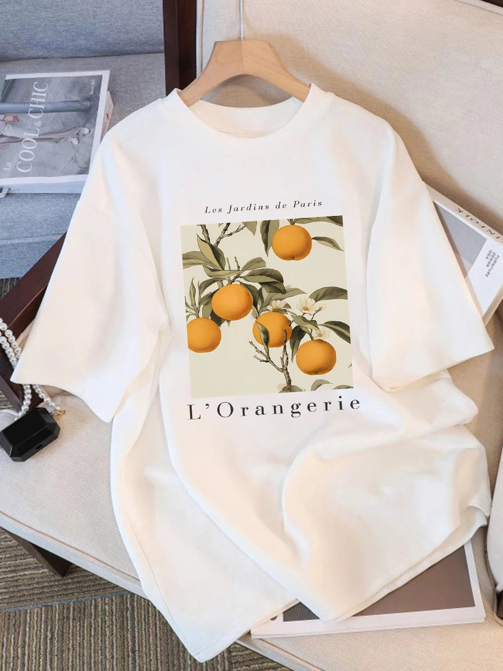 Summer T-Shirts Women Cotton Fresh Oranges Fruits Printing Tops Loose O-Neck Soft Comfortable Short Sleeve Street Woman Clothes