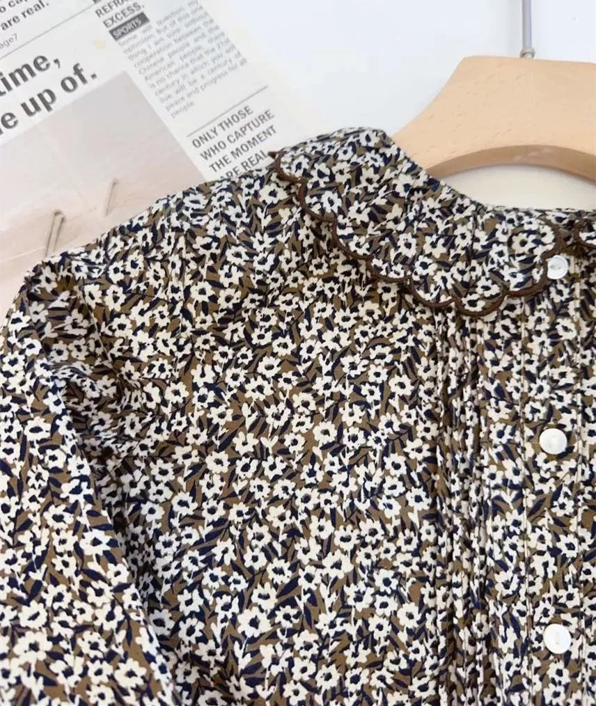 kids girls clothes baby tops cotton shirts fashion clothes girls French retro printed long sleeved shirt