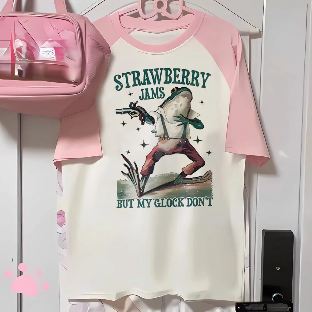 Strawberry t-shirts women printed design active wear casual wear tshirt female 2000s comic clothes