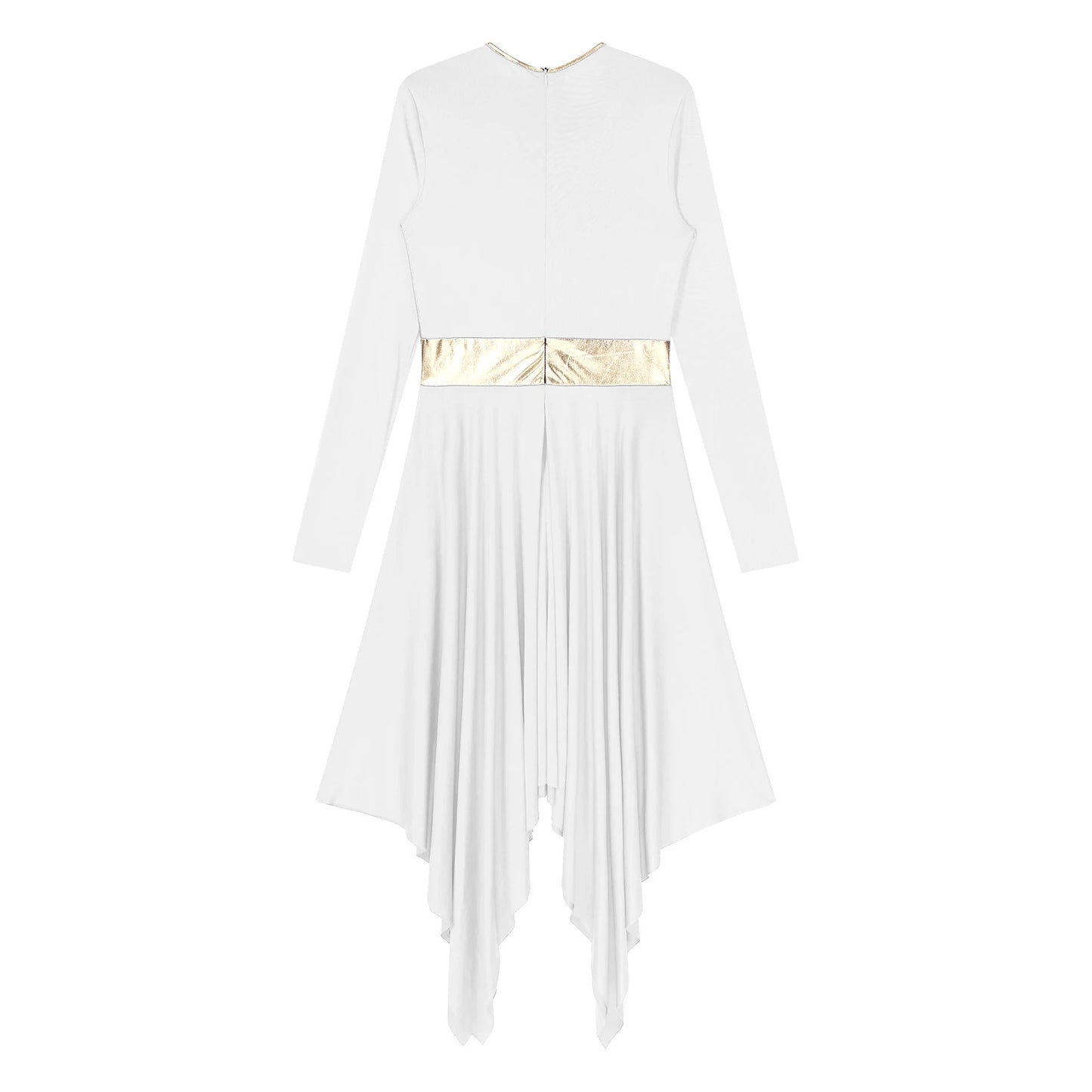 Women Church Choir Worship Liturgical Dress Modern Lyrical Dance Waltz Stage Performance Costume Long Sleeve Metallic Shiny Gown