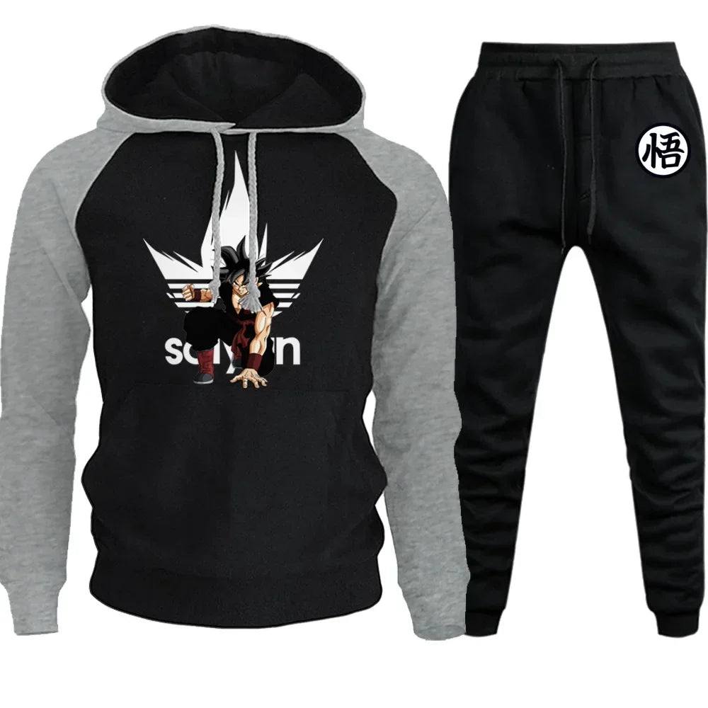 Anime Dragon Ball Hoodie+Pants Set Cartoon Goku Print Hooded Sweatshirt Long Sleeved Casual Sportswear Set Man Clothing Gift