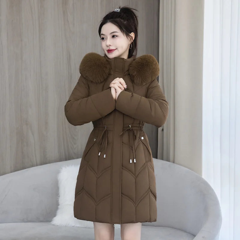 Women Down Cotton Jacket 2025 Mid Long Warm Ladies Outerwear Slim High-End Loose Women Winter Parka Coat Female Cotton Clothes