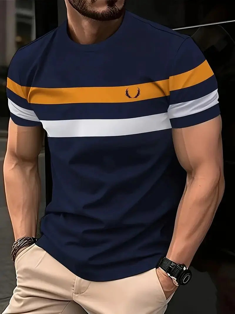 Striped Men's T-Shirt Fashion Summer 3d Print Short Sleeves Casual Retro T Shirt For Men Clothing Top Tee