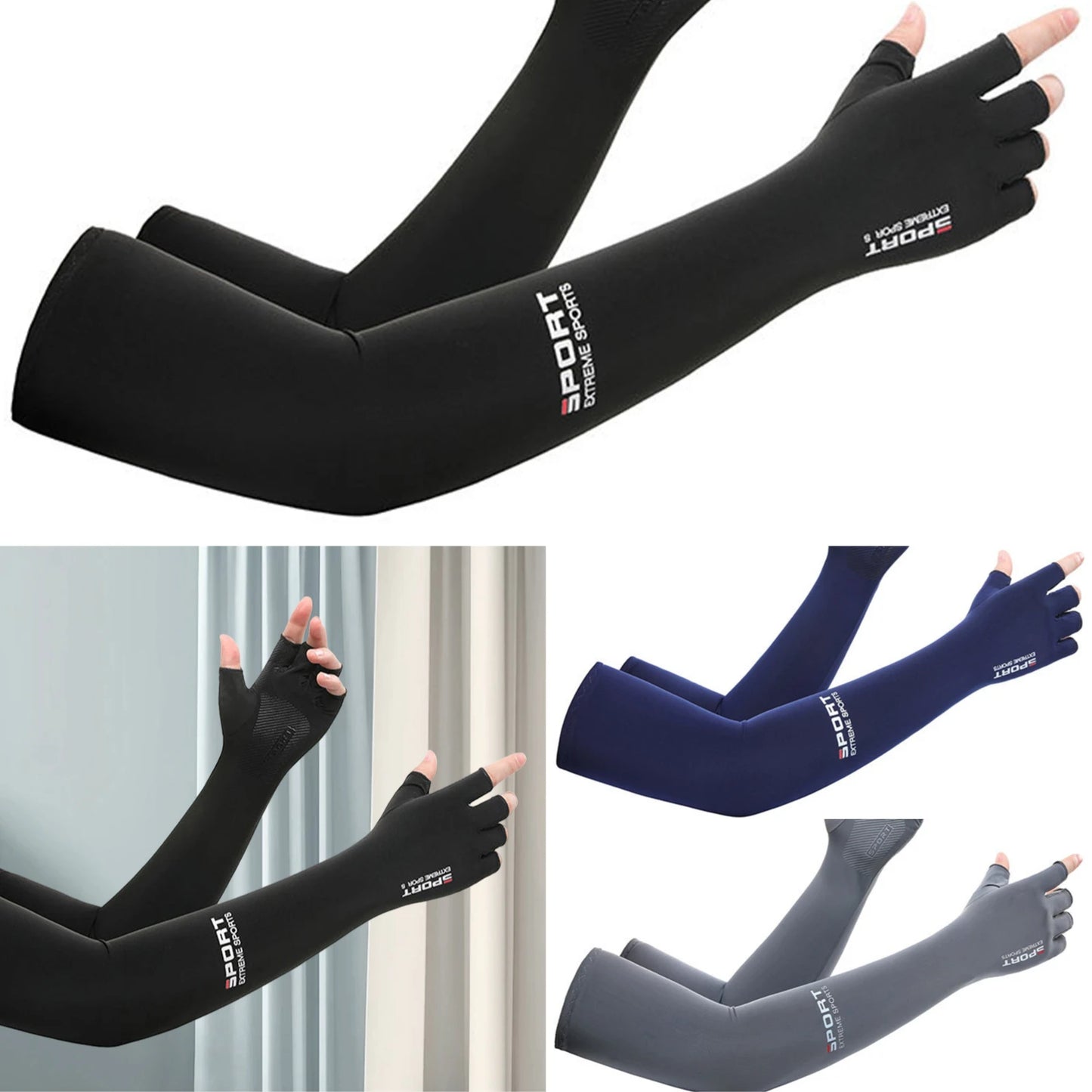 Summer Anti-UV Cooling ‌Ice Silk Arm Sleeves Breathable Stretchy Cover UV Protection Sun Sleeves for Cycling Running Sports