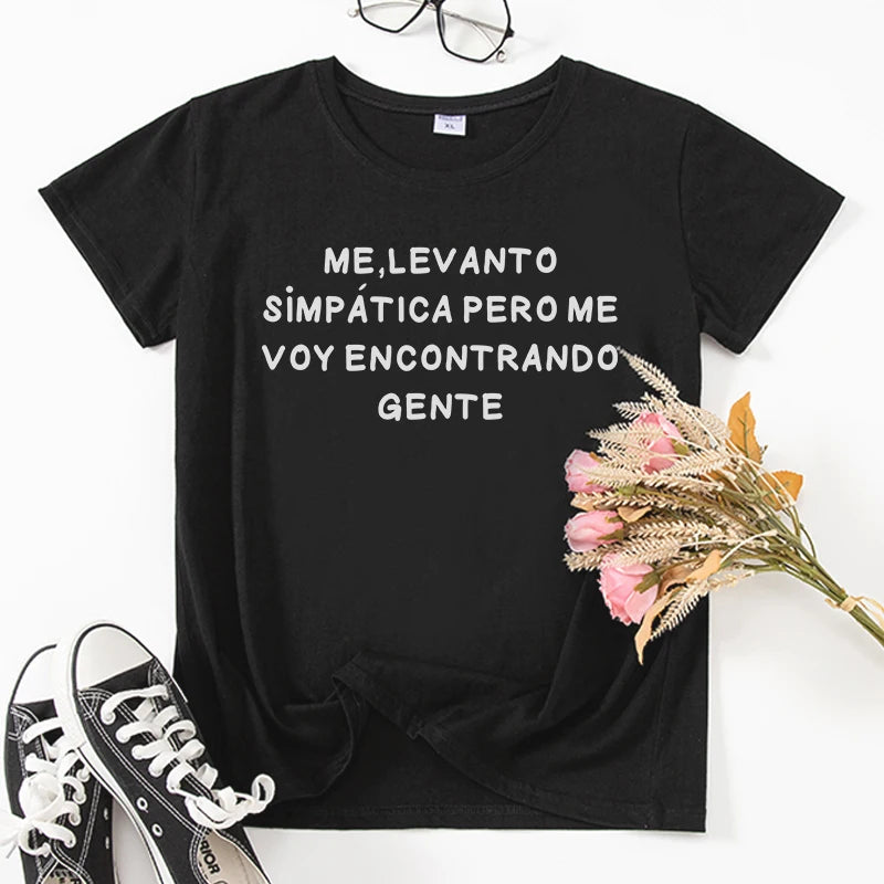 Fashion Spanish Women T-shirts camiseta de mujer Short sleeve tops Casual Cotton woman tshirt tee black white