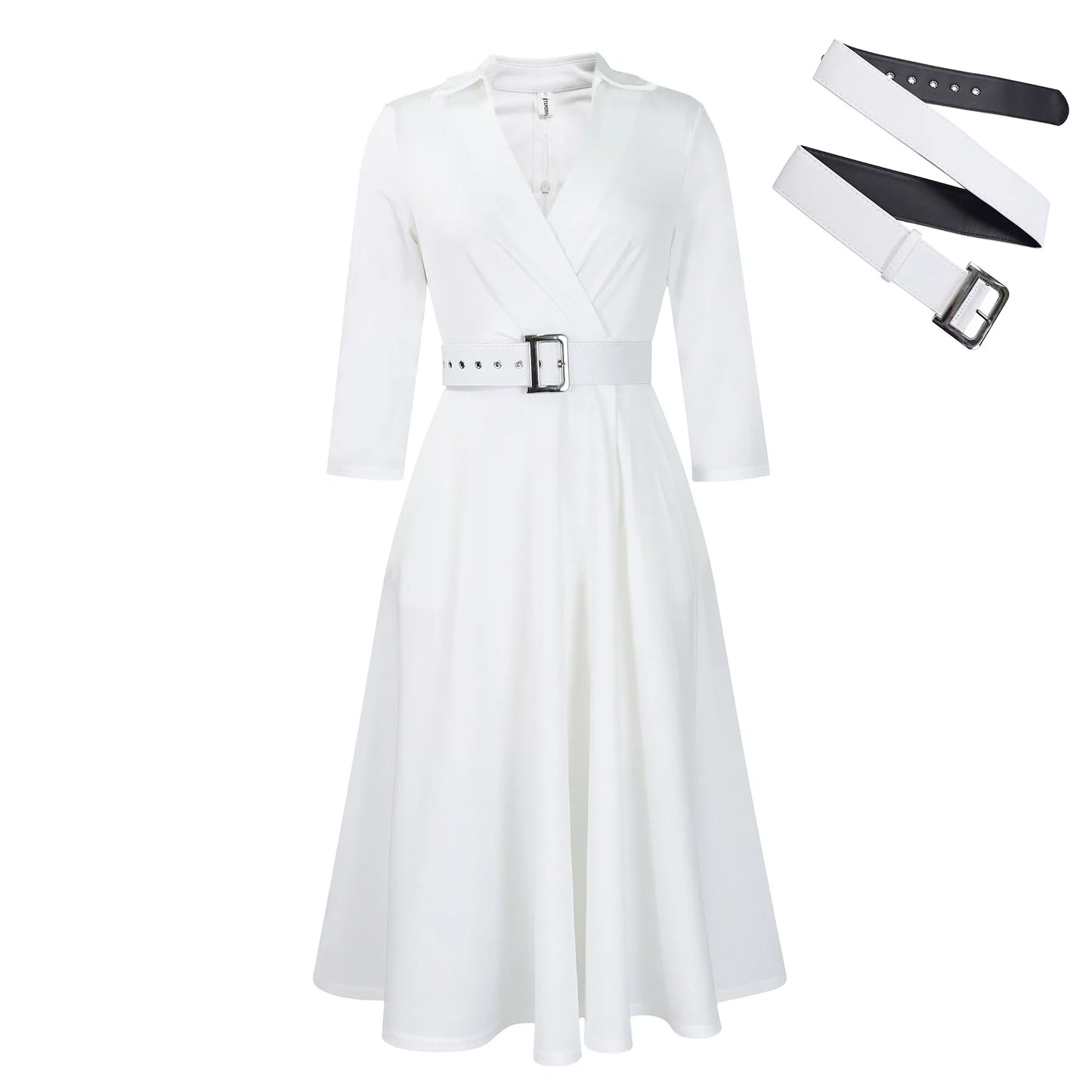 Large size women's 2025 autumn new lapel fashion temperament solid color swing skirt dress