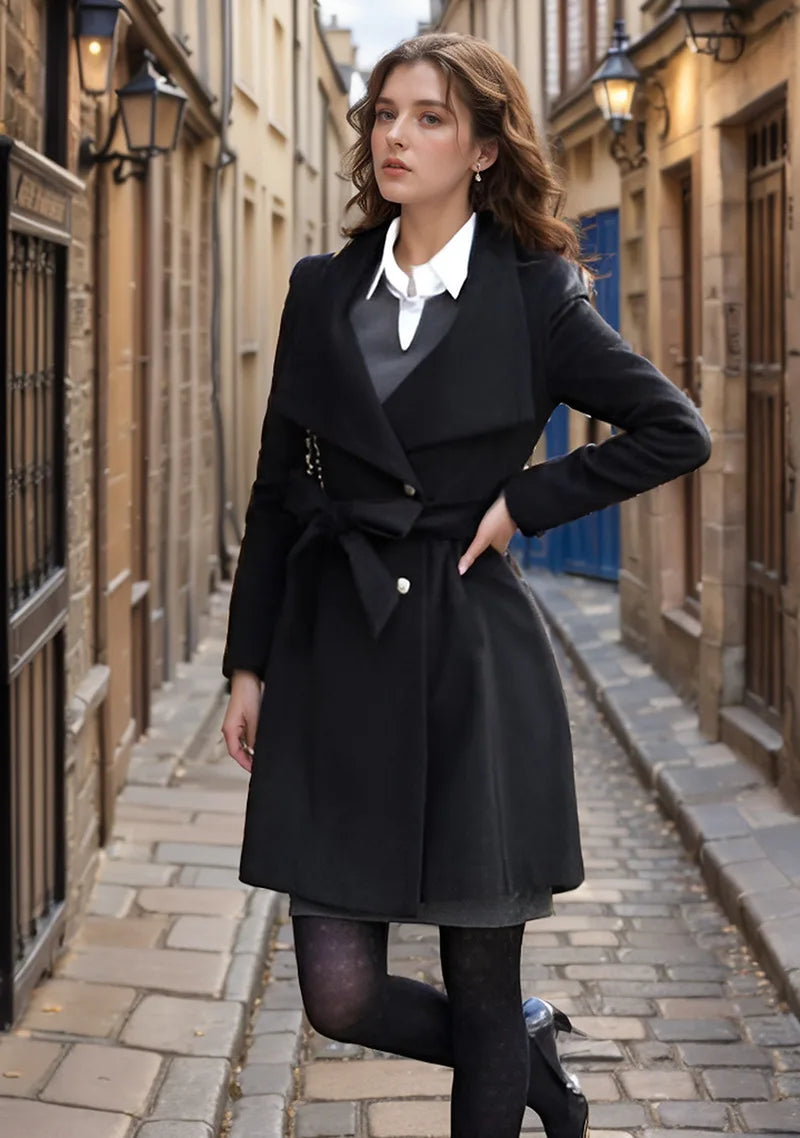 Coat Woolen Coat Women's Mid-length Single-breasted Belted Woolen Coat Women's Korean Style Winter Clothes Women