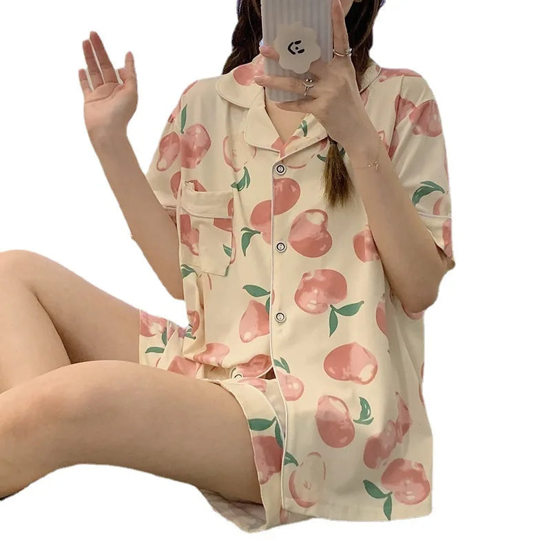 Women's Summer Three-Piece Pajama Set: Cute Teenage Student Short-Sleeved Long Pants Casual Korean-Style Pajamas Underwear