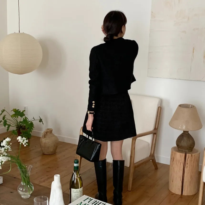 Women Autumn Winter 2025 French Vintage Coat Temperament High Quality Korean Casual Single Breasted Slim Tweed Jackets