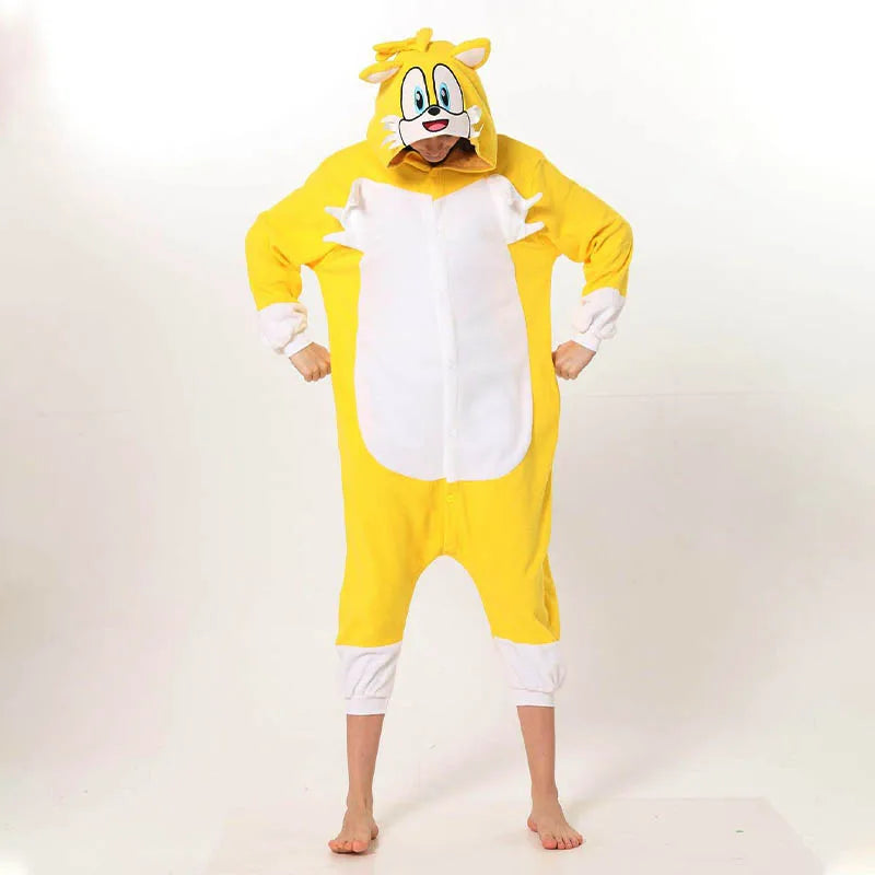 Sonic Anime Cartoon Plush Pajama Onesie Winter Flannel Adult Kids Sleepwear Warm Cosplay Bathrobe  Pijama Onesies