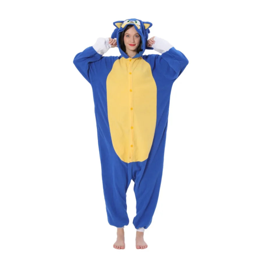 Sonic Anime Cartoon Plush Pajama Onesie Winter Flannel Adult Kids Sleepwear Warm Cosplay Bathrobe  Pijama Onesies