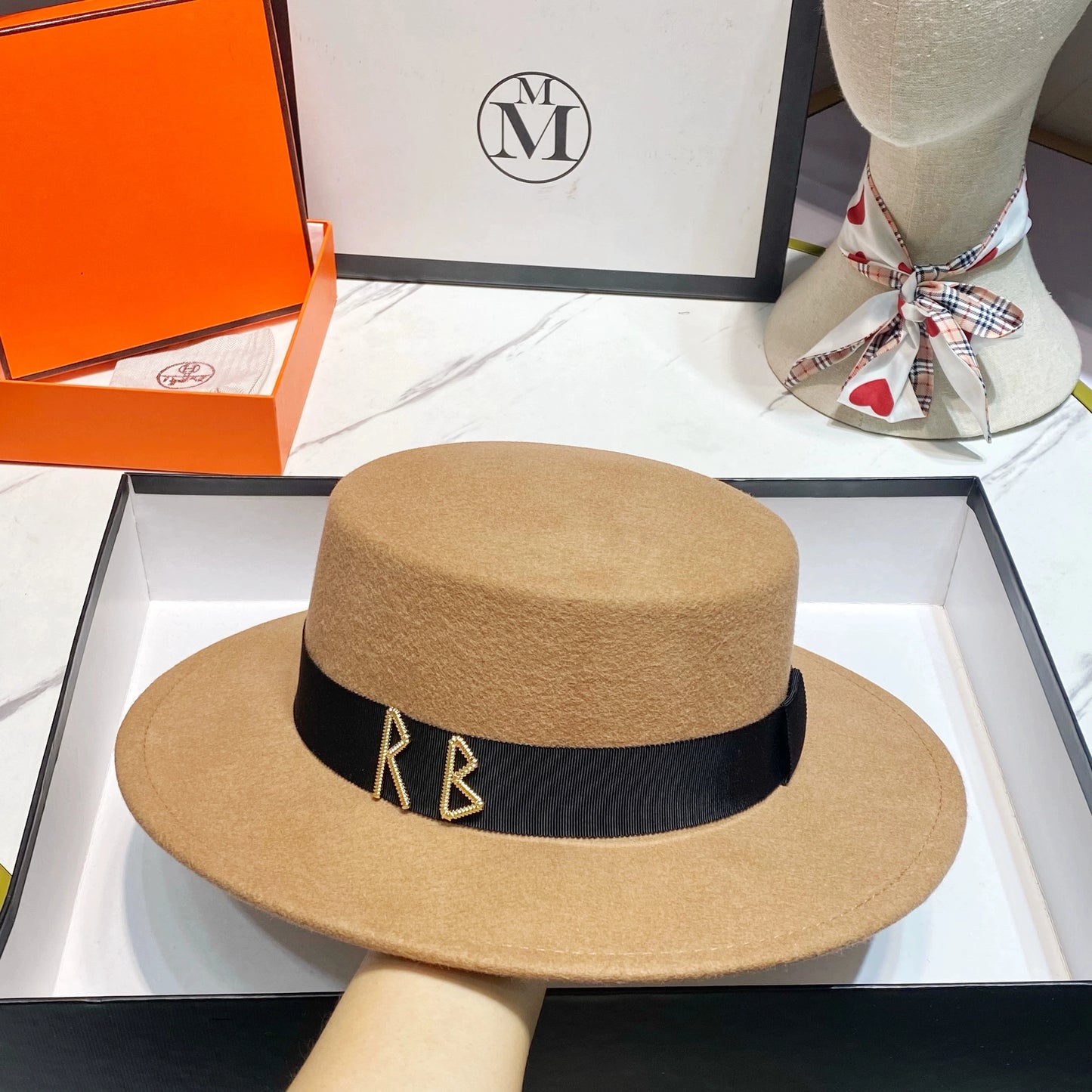 Fedora Flat Top Hat Autumn/Winter Hat RB British French Flat Top Hat Punk Jazz Hat Wide brimmed Hat Gorras 모자