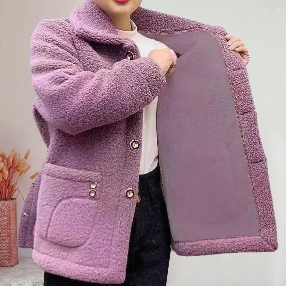 Women Jacket Coat Stylish Women's Lapel Jacket Coat with Imitation Lamb Wool Long Sleeve Thickened Outwear for Autumn Winter