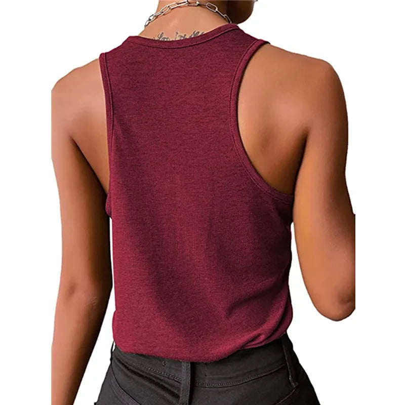 Women's Vest Sexy Inner Wear Ribbed Tank Top New Casual Snap Base Solid Color Sleeveless T-shirts  Basic Top Woman Clothing