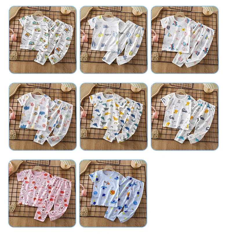 2025 New Summer Children Pajama Set Lightweight Long Sleeved Homewear for Boys Girls Soft Thin Fabric Comfortable Sleepwear